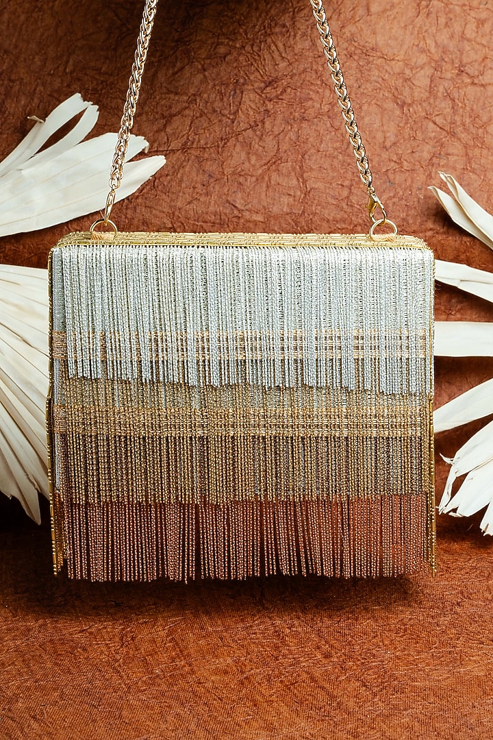 Gold Silk Box Clutch by Nayaab by Sonia at Pernia's Pop Up Shop