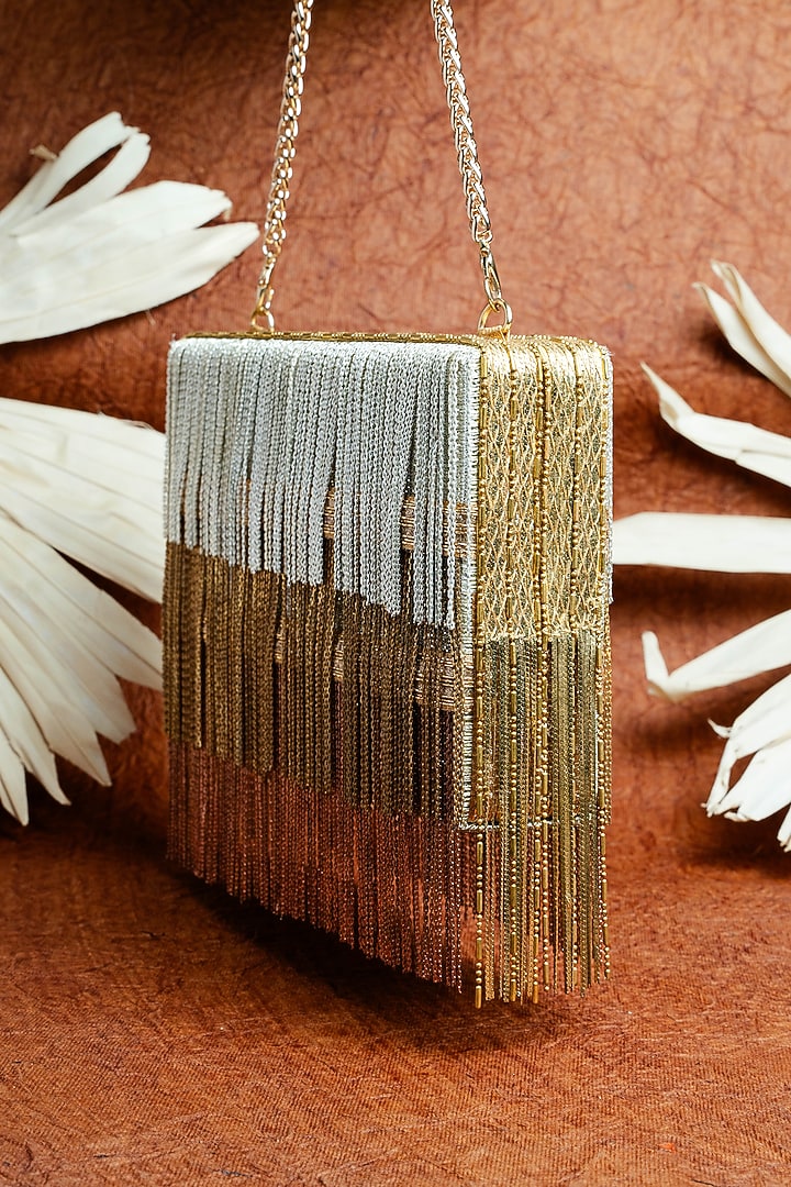 Gold Silk Box Clutch by Nayaab by Sonia at Pernia's Pop Up Shop