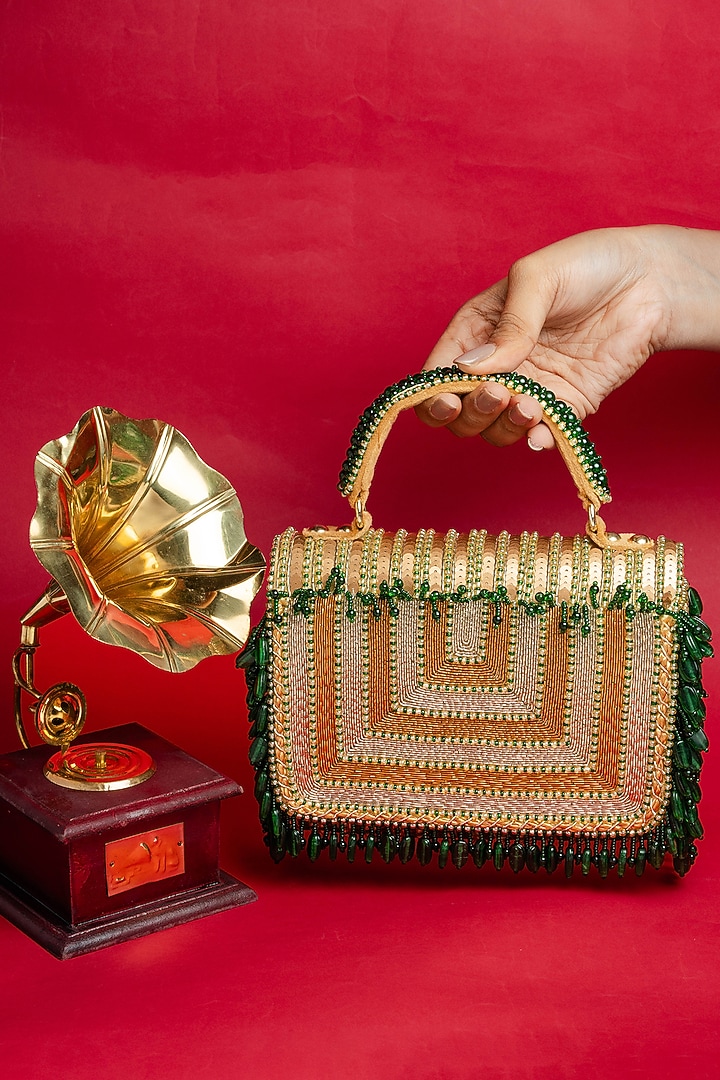 Gold Silk Sequins Work Box Clutch by Nayaab by Sonia at Pernia's Pop Up Shop