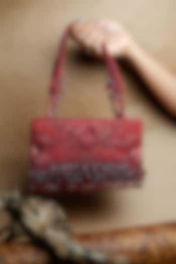 Red Suede Bead Work Box Clutch by Nayaab by Sonia at Pernia's Pop Up Shop