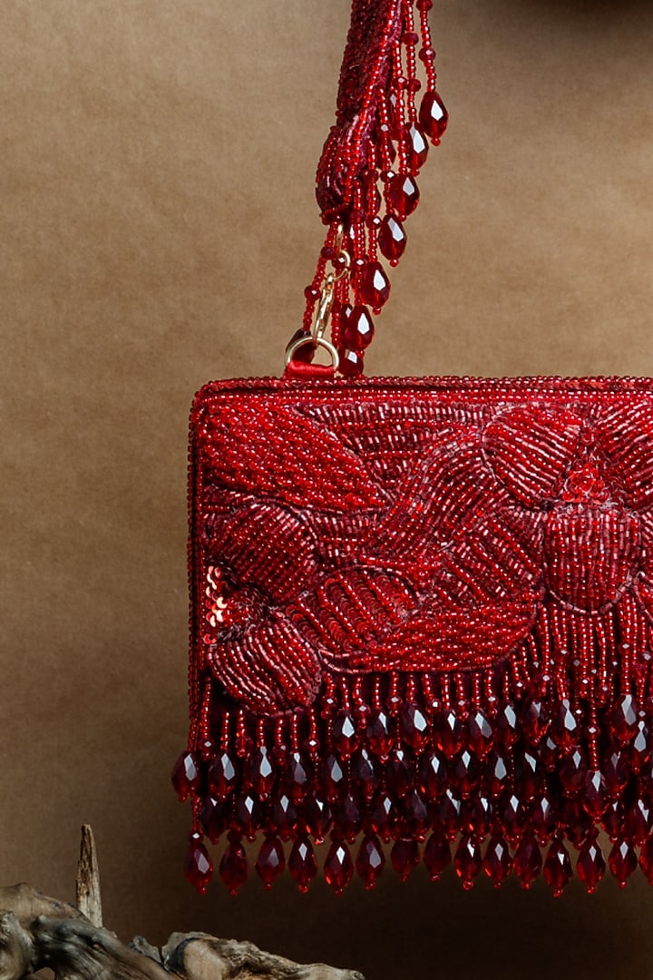 Red Suede Bead Work Box Clutch by Nayaab by Sonia at Pernia's Pop Up Shop