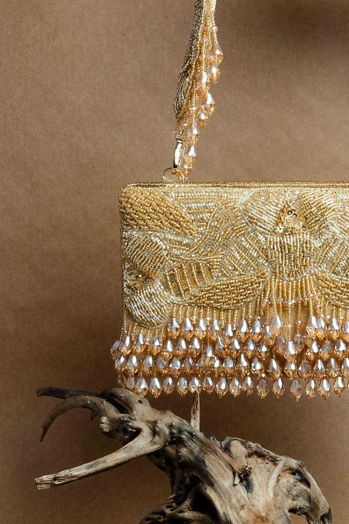 Gold Suede Bead Work Box Clutch by Nayaab by Sonia at Pernia's Pop Up Shop