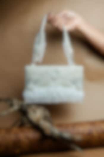 Silver Suede Bead Work Box Clutch by Nayaab by Sonia at Pernia's Pop Up Shop