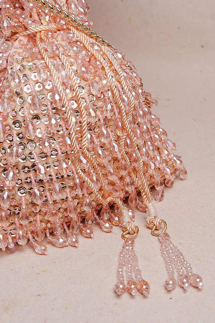 Rose Pink Suede Sequins & Bead Work Potli by Nayaab by Sonia at Pernia's Pop Up Shop