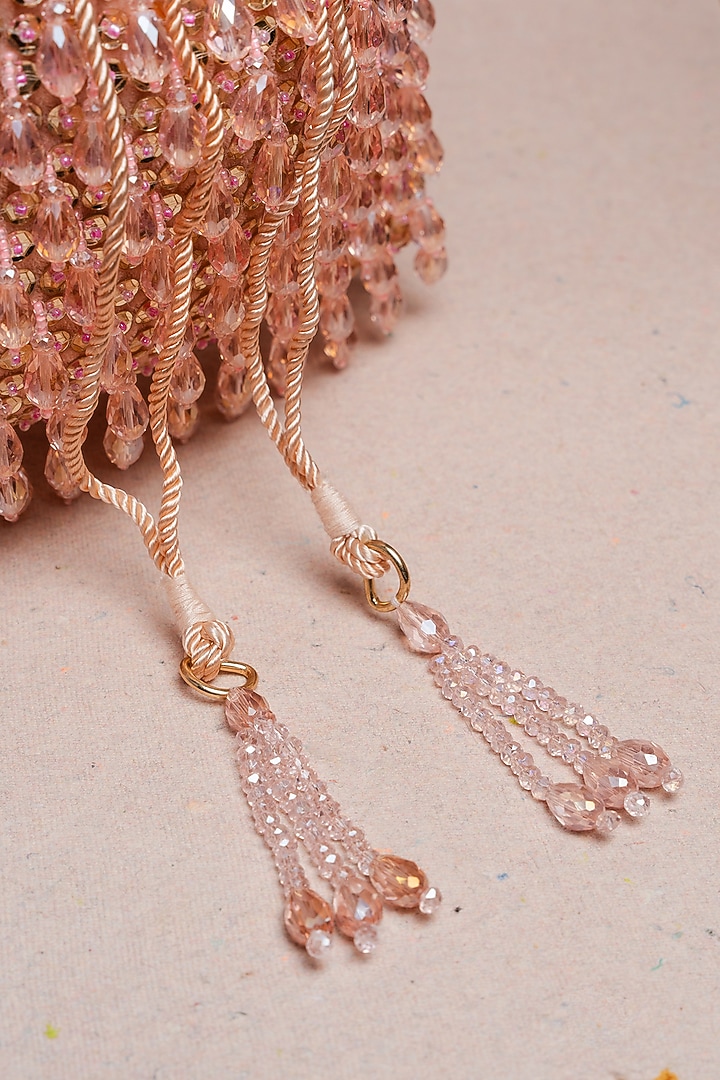 Rose Pink Suede Sequins & Bead Work Potli by Nayaab by Sonia at Pernia's Pop Up Shop
