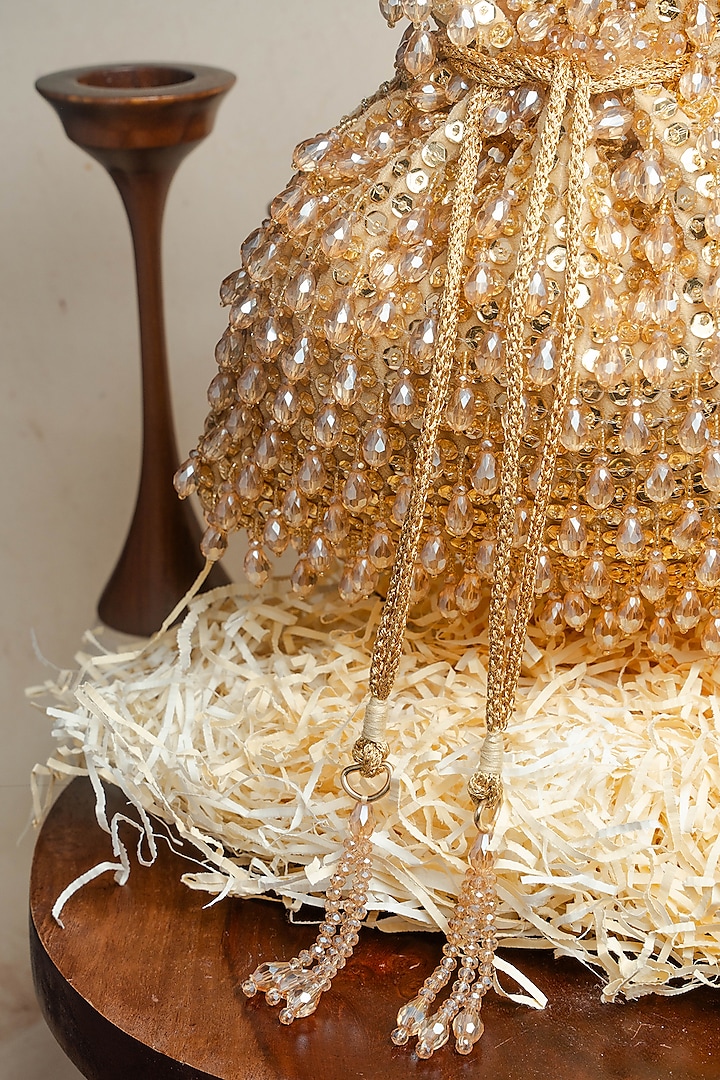 Gold Suede Sequins & Bead Work Potli by Nayaab by Sonia at Pernia's Pop Up Shop