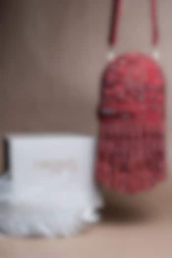 Red Suede Bead Work Box Clutch by Nayaab by Sonia at Pernia's Pop Up Shop