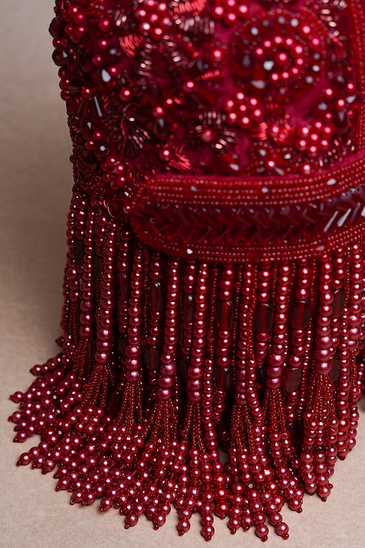 Red Suede Bead Work Box Clutch by Nayaab by Sonia at Pernia's Pop Up Shop