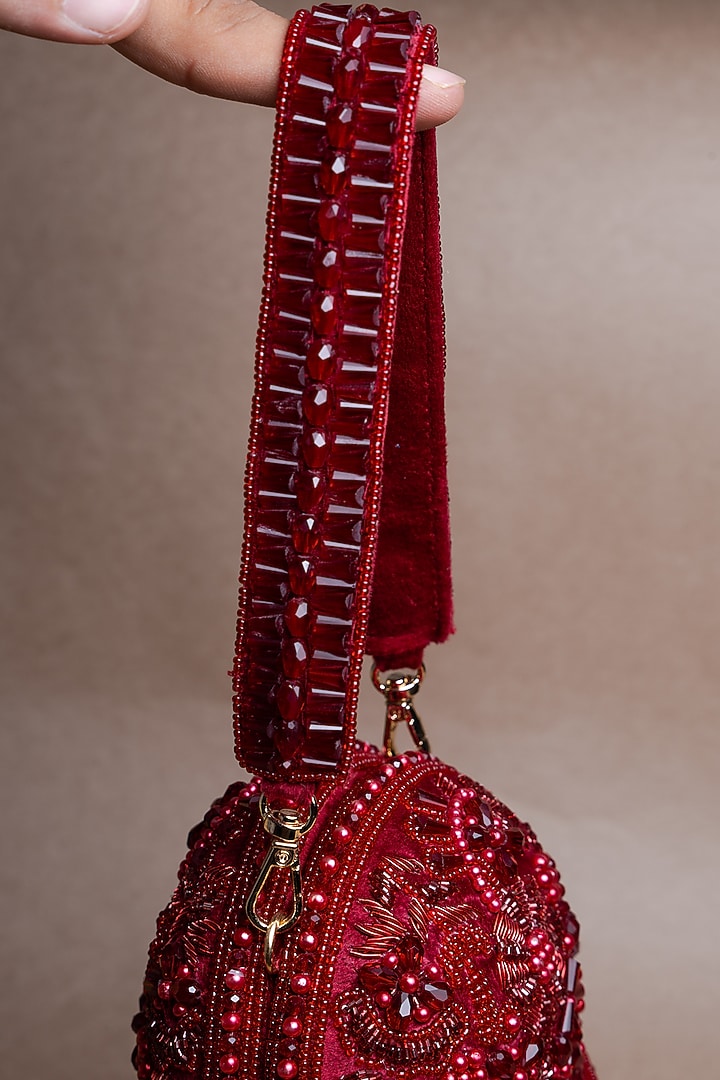 Red Suede Bead Work Box Clutch by Nayaab by Sonia at Pernia's Pop Up Shop