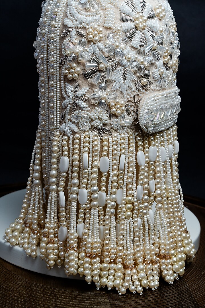 White Suede Bead Work Box Clutch by Nayaab by Sonia at Pernia's Pop Up Shop