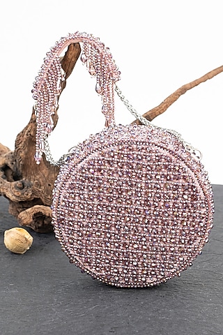 Mauve & Lilac Suede Bead Embroidered Clutch by Nayaab by Sonia