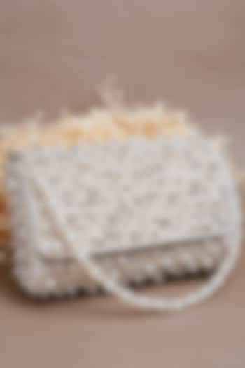Ivory Suede Bead Work Clutch by Nayaab by Sonia at Pernia's Pop Up Shop