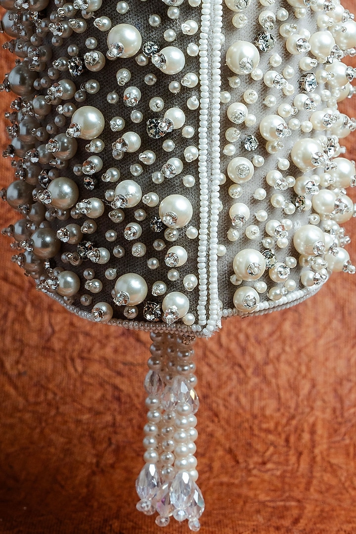 Ivory Suede Pearl Work Clutch by Nayaab by Sonia at Pernia's Pop Up Shop