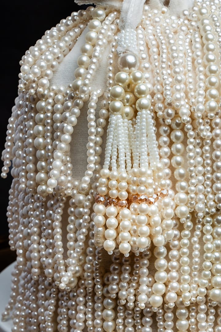 White Suede Pearl Work Potli by Nayaab by Sonia at Pernia's Pop Up Shop