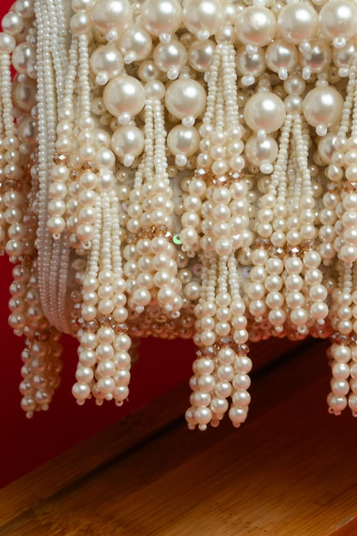 Pearl White Velvet Bead Work Box Clutch by Nayaab by Sonia at Pernia's Pop Up Shop