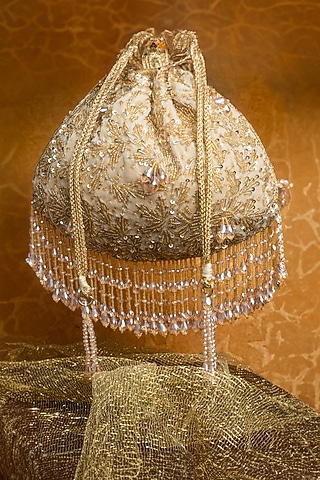 Gold Silk Sequins Embroidered Potli by Nayaab by Sonia