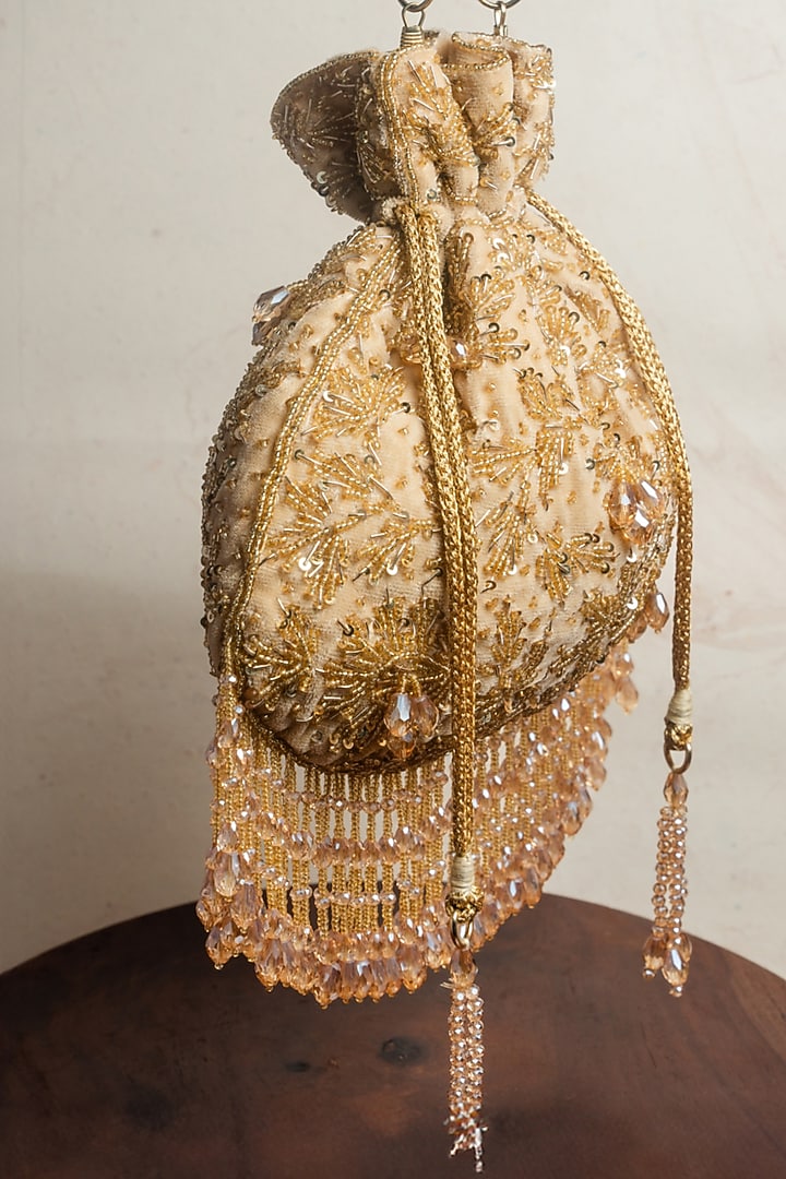 Gold Silk Sequins Embroidered Potli by Nayaab by Sonia at Pernia's Pop Up Shop
