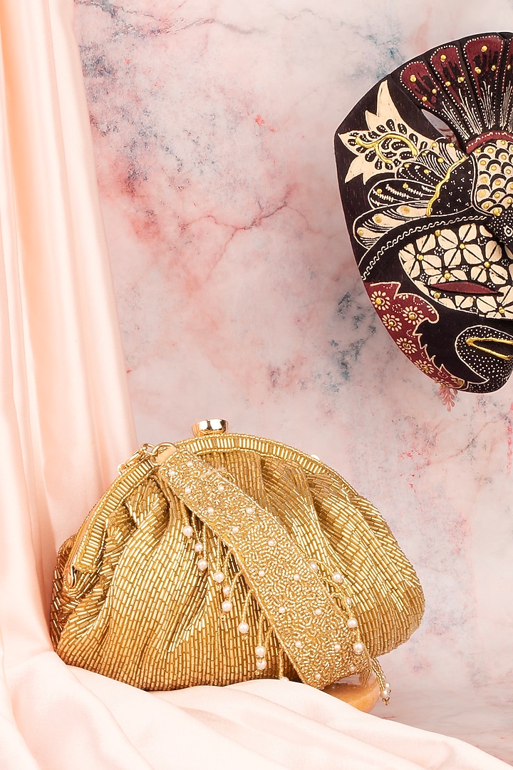 Gold Silk Bead Embroidered Potli by Nayaab by Sonia at Pernia's Pop Up Shop