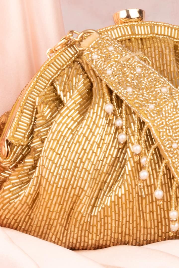 Gold Silk Bead Embroidered Potli by Nayaab by Sonia at Pernia's Pop Up Shop