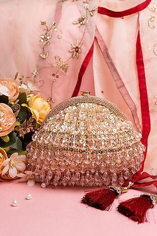 Rose Dull Gold Silk Crystal Bead Work Clutch by Nayaab by Sonia at  Pernia's Pop Up Shop 2025