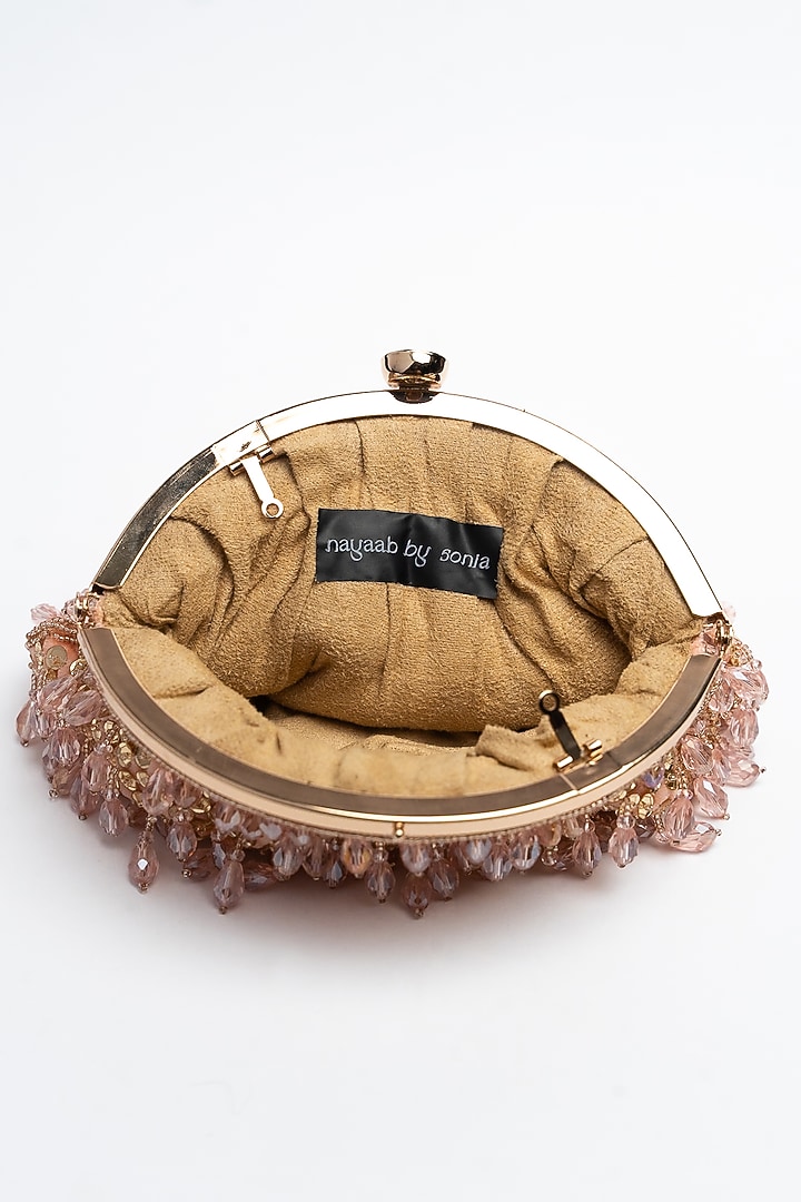 Rose & Dull Gold Silk Crystal & Bead Work Clutch by Nayaab by Sonia at Pernia's Pop Up Shop