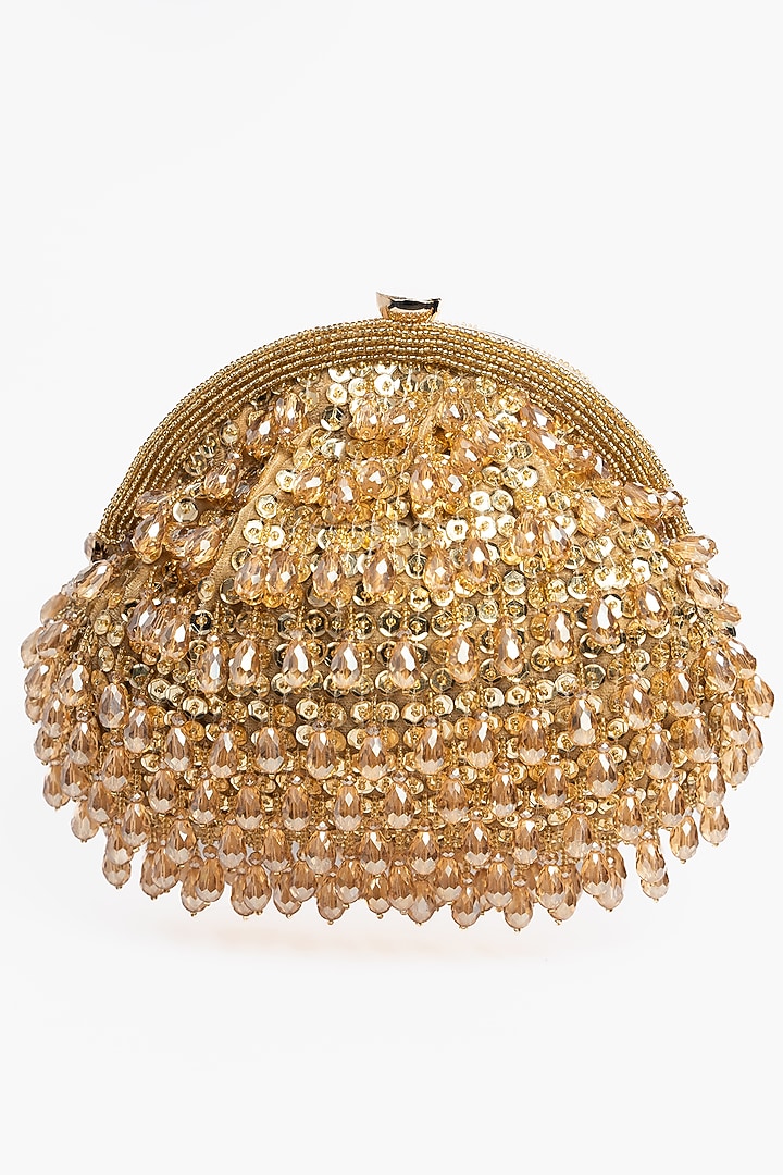 Gold Silk Bead & Crystal Work Clutch by Nayaab by Sonia at Pernia's Pop Up Shop