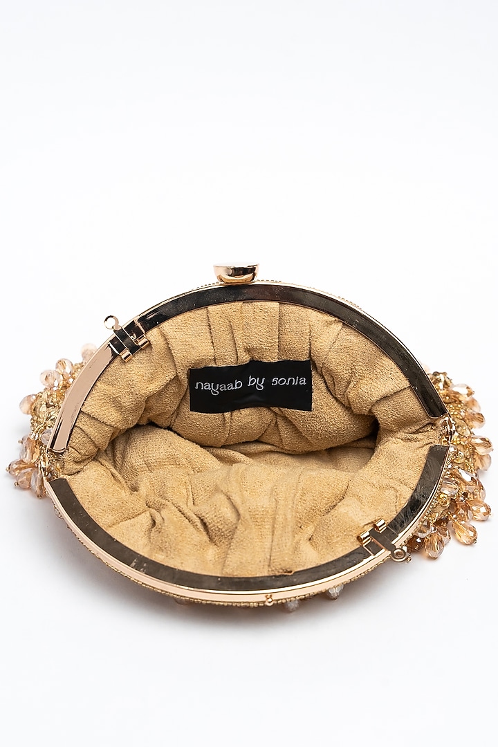 Gold Silk Bead & Crystal Work Clutch by Nayaab by Sonia at Pernia's Pop Up Shop