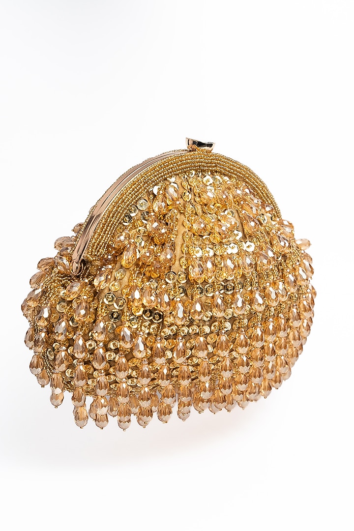 Gold Silk Bead & Crystal Work Clutch by Nayaab by Sonia at Pernia's Pop Up Shop