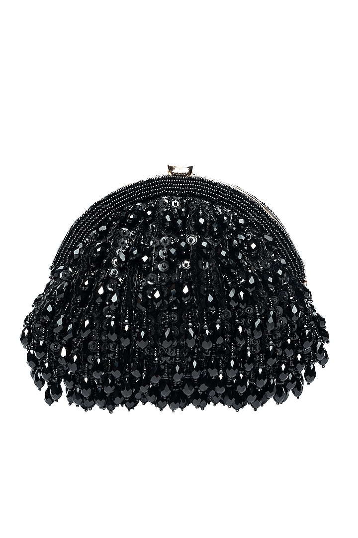 Black Silk Bead & Crystal Work Clutch by Nayaab by Sonia at Pernia's Pop Up Shop