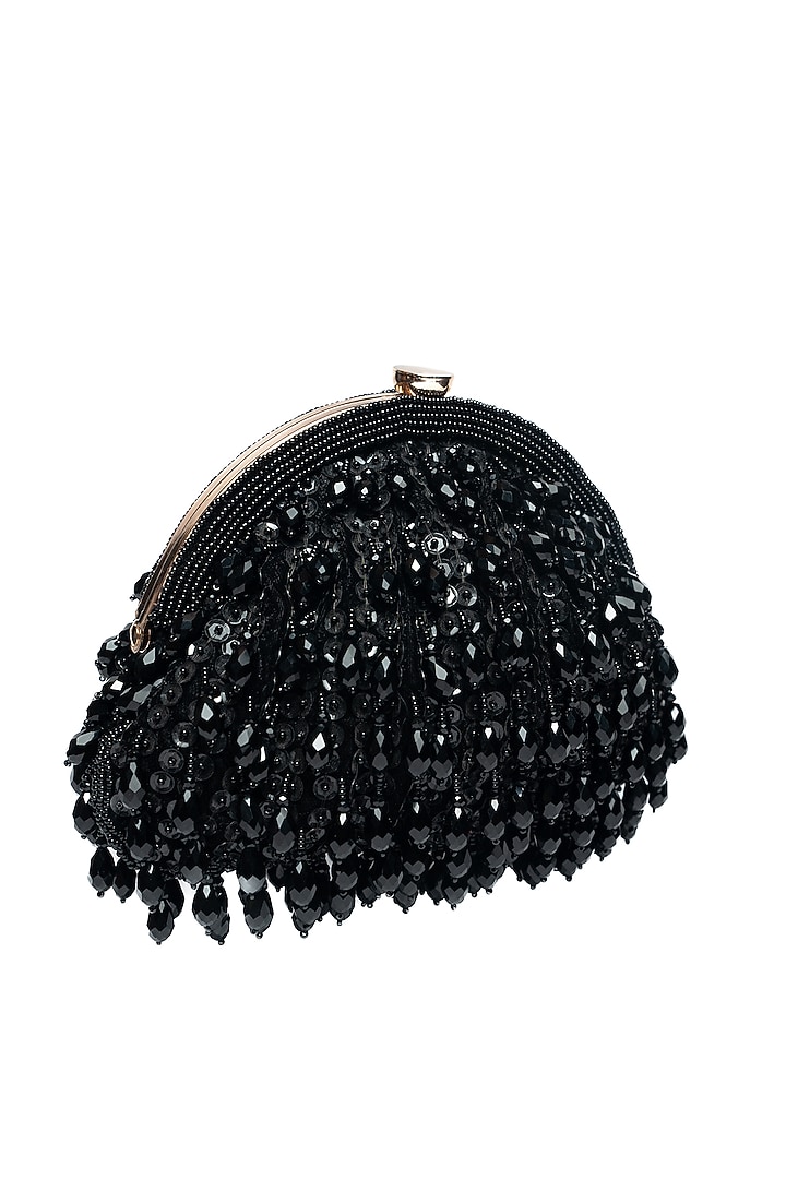 Black Silk Bead & Crystal Work Clutch by Nayaab by Sonia at Pernia's Pop Up Shop