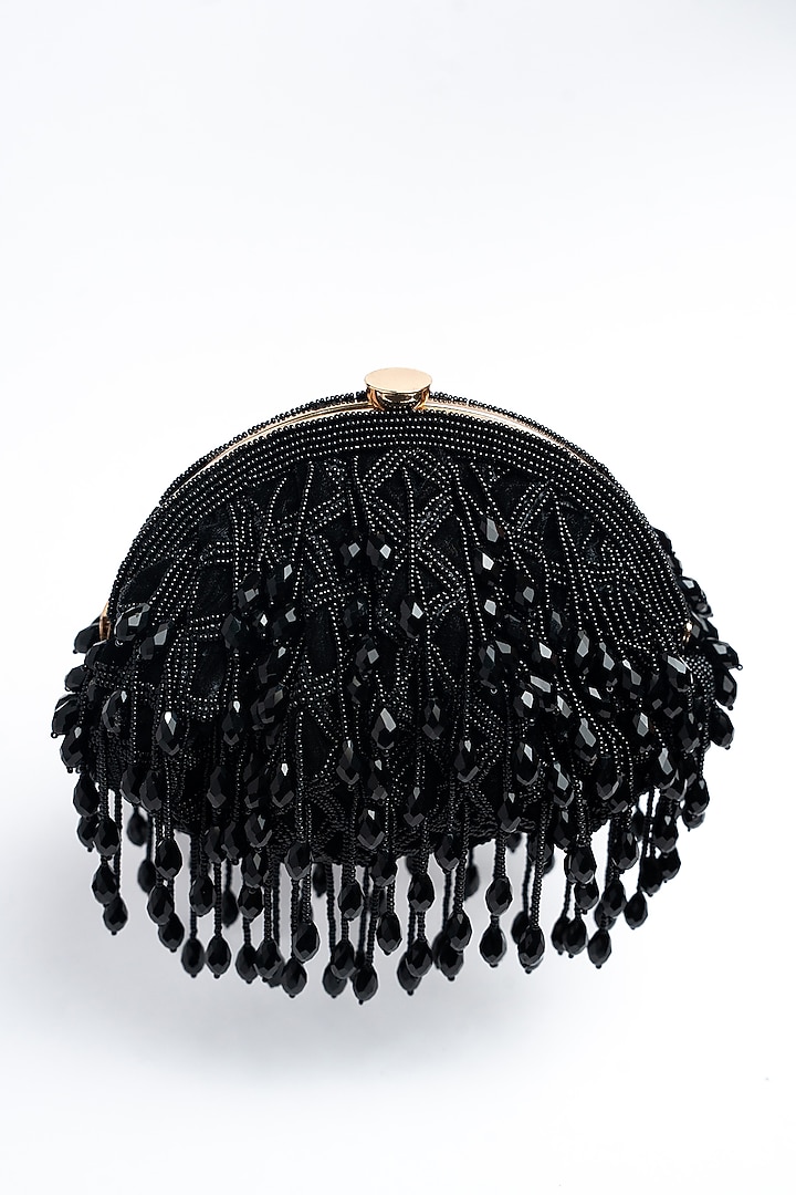 Black Suede Bead & Crystal Work Clutch by Nayaab by Sonia at Pernia's Pop Up Shop