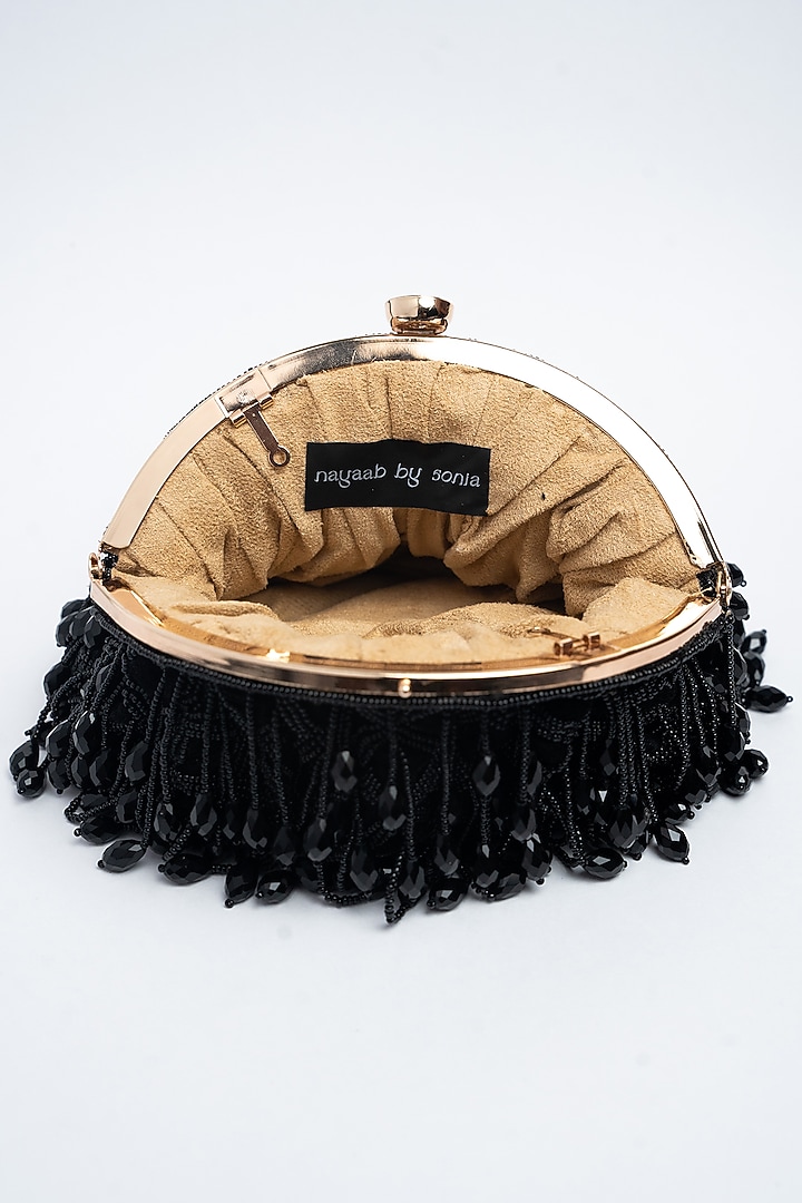 Black Suede Bead & Crystal Work Clutch by Nayaab by Sonia at Pernia's Pop Up Shop