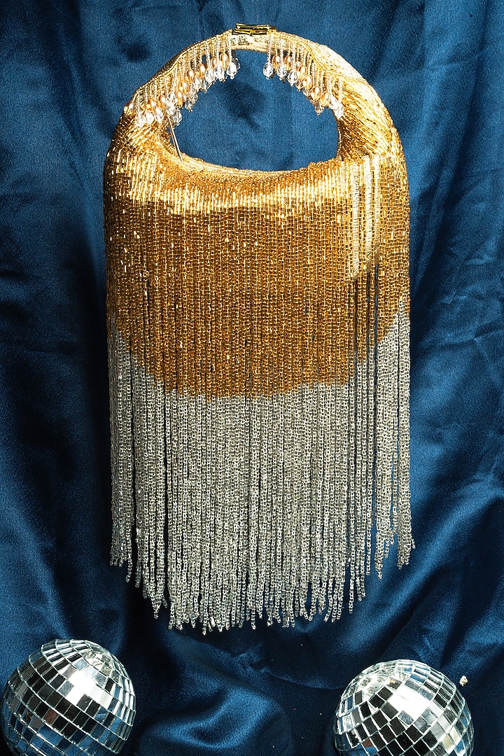 Gold & Silver Silk Beaded Tassel Potli by Nayaab by Sonia at Pernia's Pop Up Shop