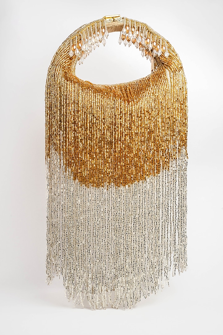 Gold & Silver Silk Beaded Tassel Potli by Nayaab by Sonia at Pernia's Pop Up Shop