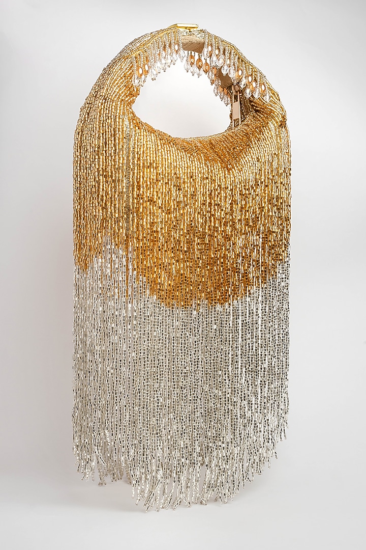 Gold & Silver Silk Beaded Tassel Potli by Nayaab by Sonia at Pernia's Pop Up Shop