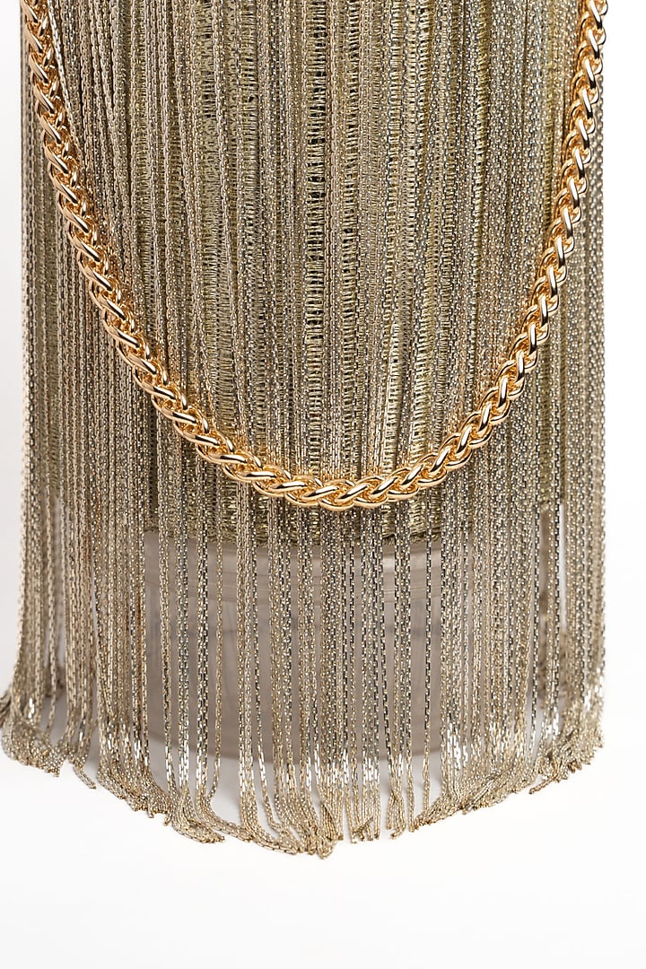 Light Gold Silk Metallic Chain Tassel Potli by Nayaab by Sonia at Pernia's Pop Up Shop