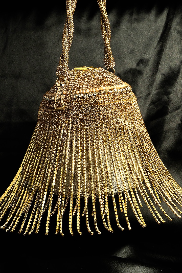 Gold Silk Diamante Work Potli by Nayaab by Sonia at Pernia's Pop Up Shop