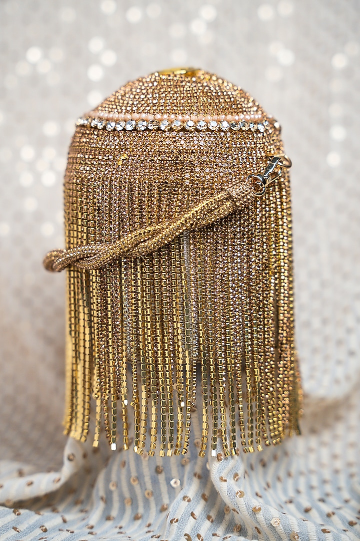 Gold Silk Diamante Work Potli by Nayaab by Sonia at Pernia's Pop Up Shop