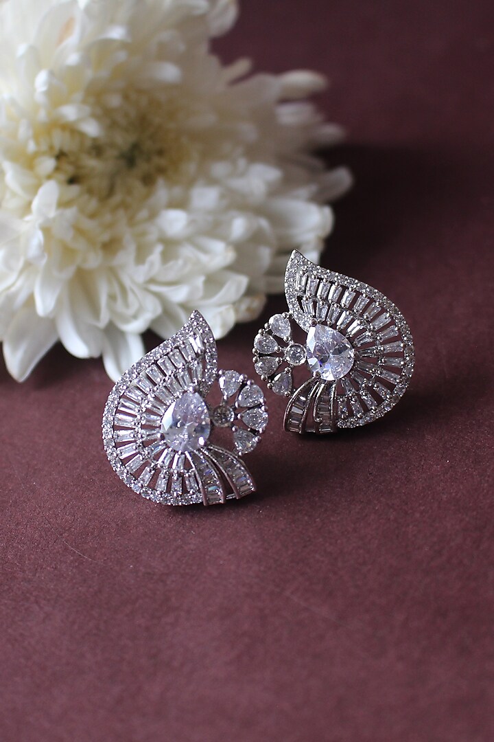 White Finish Diamond Stud Earrings by Nayaab by Sonia at Pernia's Pop Up Shop