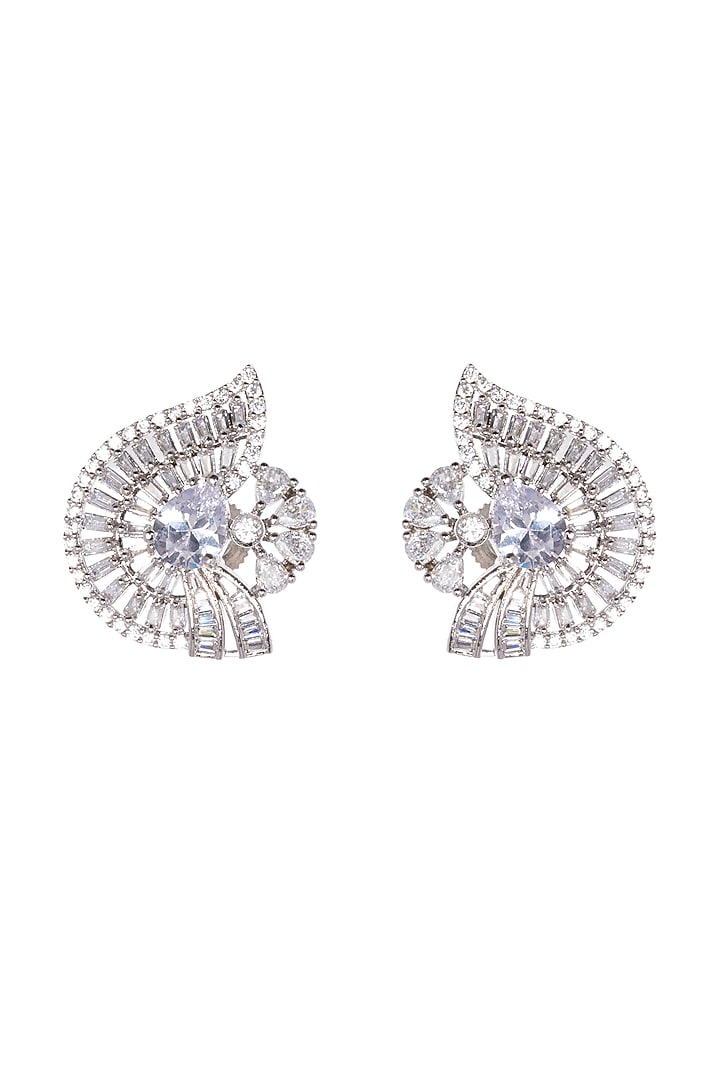 White Finish Diamond Stud Earrings by Nayaab by Sonia at Pernia's Pop Up Shop