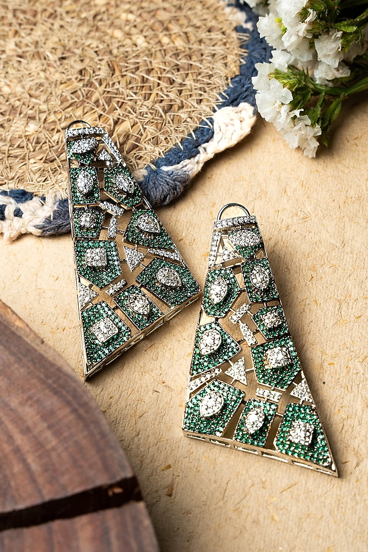 Black Rhodium Finish Moissanite Polki & Semi-Precious Stone Dangler Earrings by Nayaab by Sonia at Pernia's Pop Up Shop