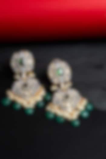 Gold Finish CZ Diamond & Kundan Polki Dangler Earrings by Nayaab by Sonia at Pernia's Pop Up Shop
