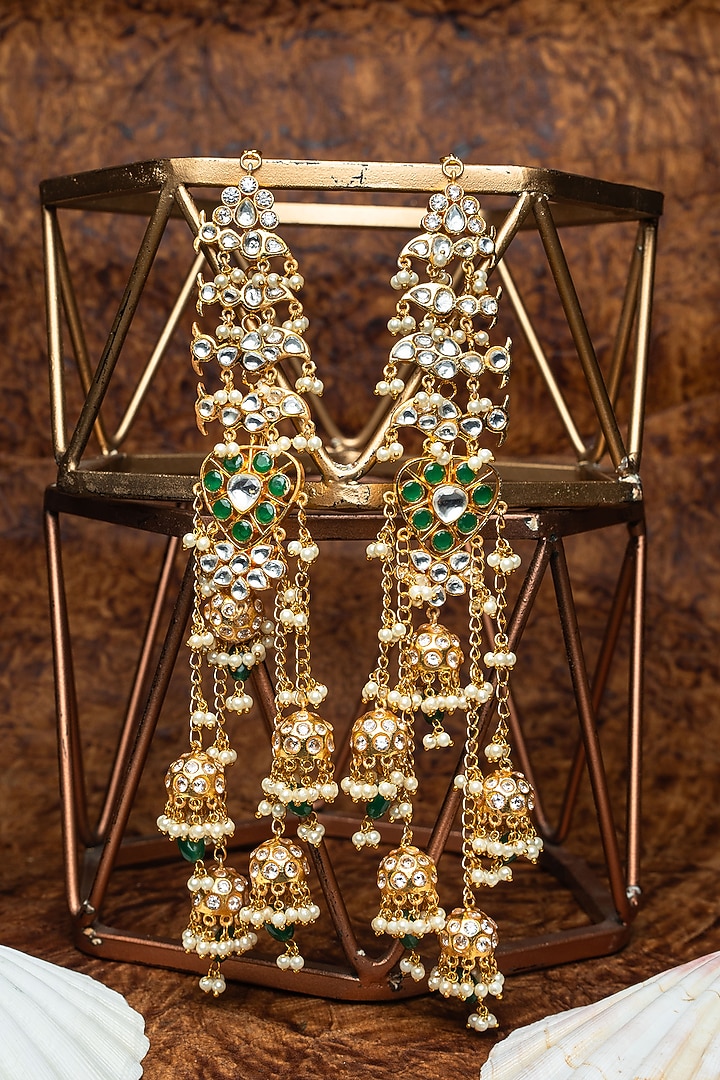 Gold Finish Jadau Dangler Earrings by Nayaab by Sonia at Pernia's Pop Up Shop