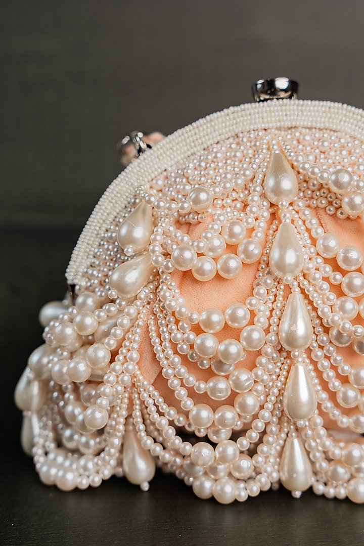 Pink Suede Pearl & Bead Work Potli by Nayaab by Sonia at Pernia's Pop Up Shop