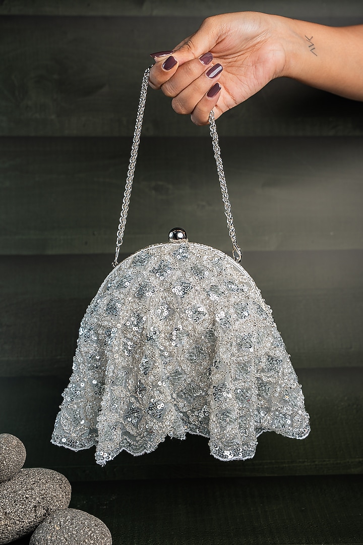 Silver Silk Thread Embellished Potli by Nayaab by Sonia at Pernia's Pop Up Shop