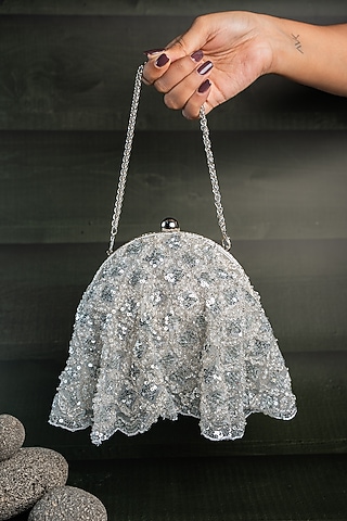 Silver Silk Thread Embellished Potli by Nayaab by Sonia