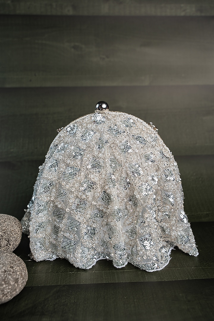 Silver Silk Thread Embellished Potli by Nayaab by Sonia at Pernia's Pop Up Shop