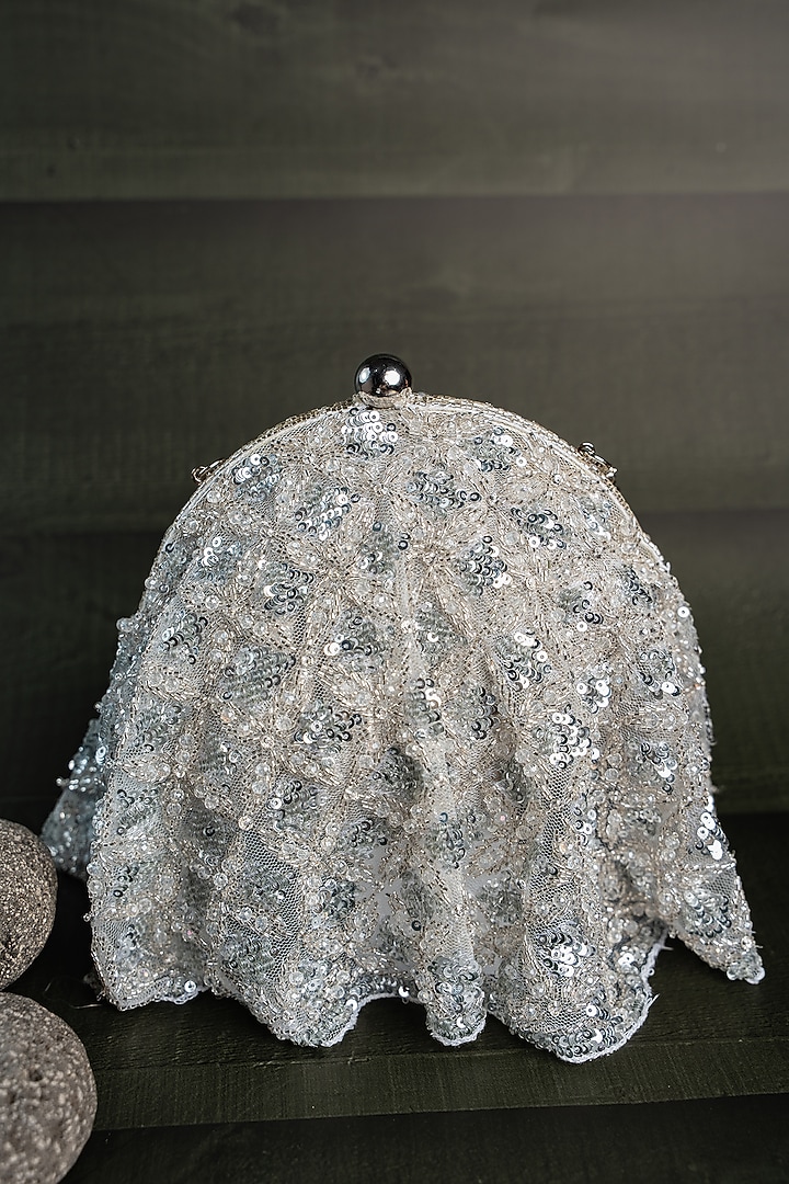 Silver Silk Thread Embellished Potli by Nayaab by Sonia at Pernia's Pop Up Shop