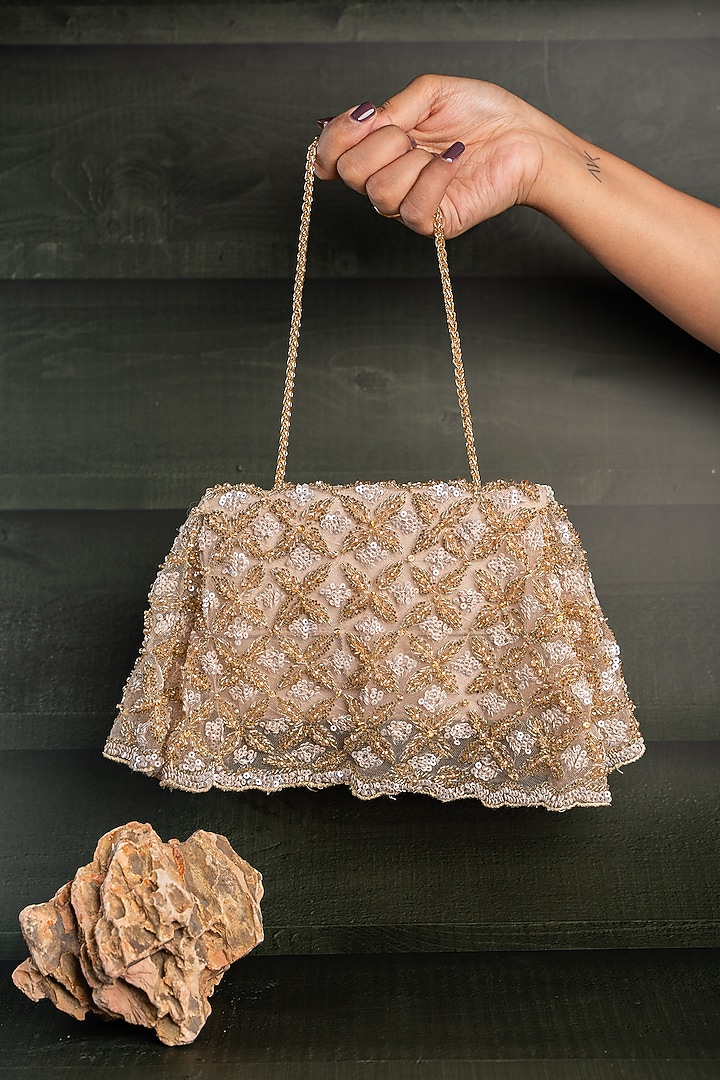 Gold Silk Thread Embellished Box-Shaped Bag by Nayaab by Sonia at Pernia's Pop Up Shop