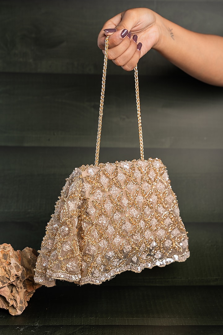 Gold Silk Thread Embellished Box-Shaped Bag by Nayaab by Sonia at Pernia's Pop Up Shop